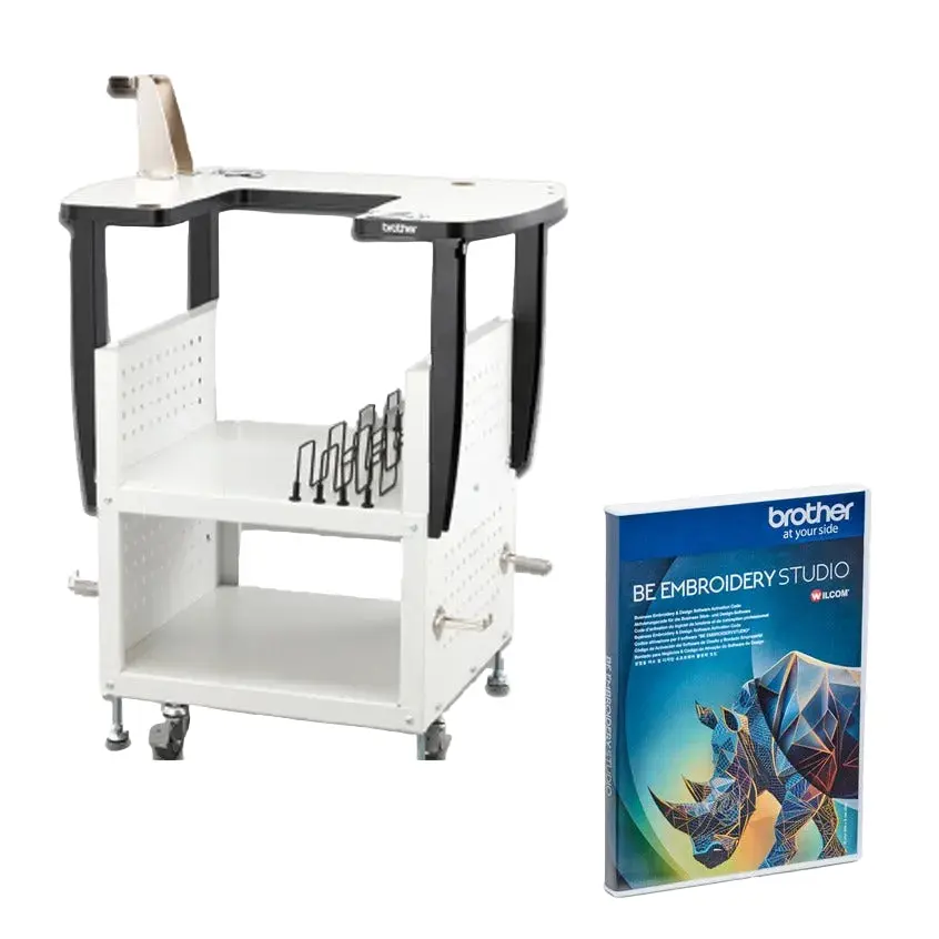 Brother Embroidery Pro Bundle - Heavy-Duty Embroidery Machine Stand PR10BUSBNDL, BE EmbroideryStudio Software (BE1), Hand Stitch Tool, Adjustable Leg Heights, Advanced Reef Photostitch & Photo Flash, Assembly Hardware & Step-by-Step Instructions, Smarter,
