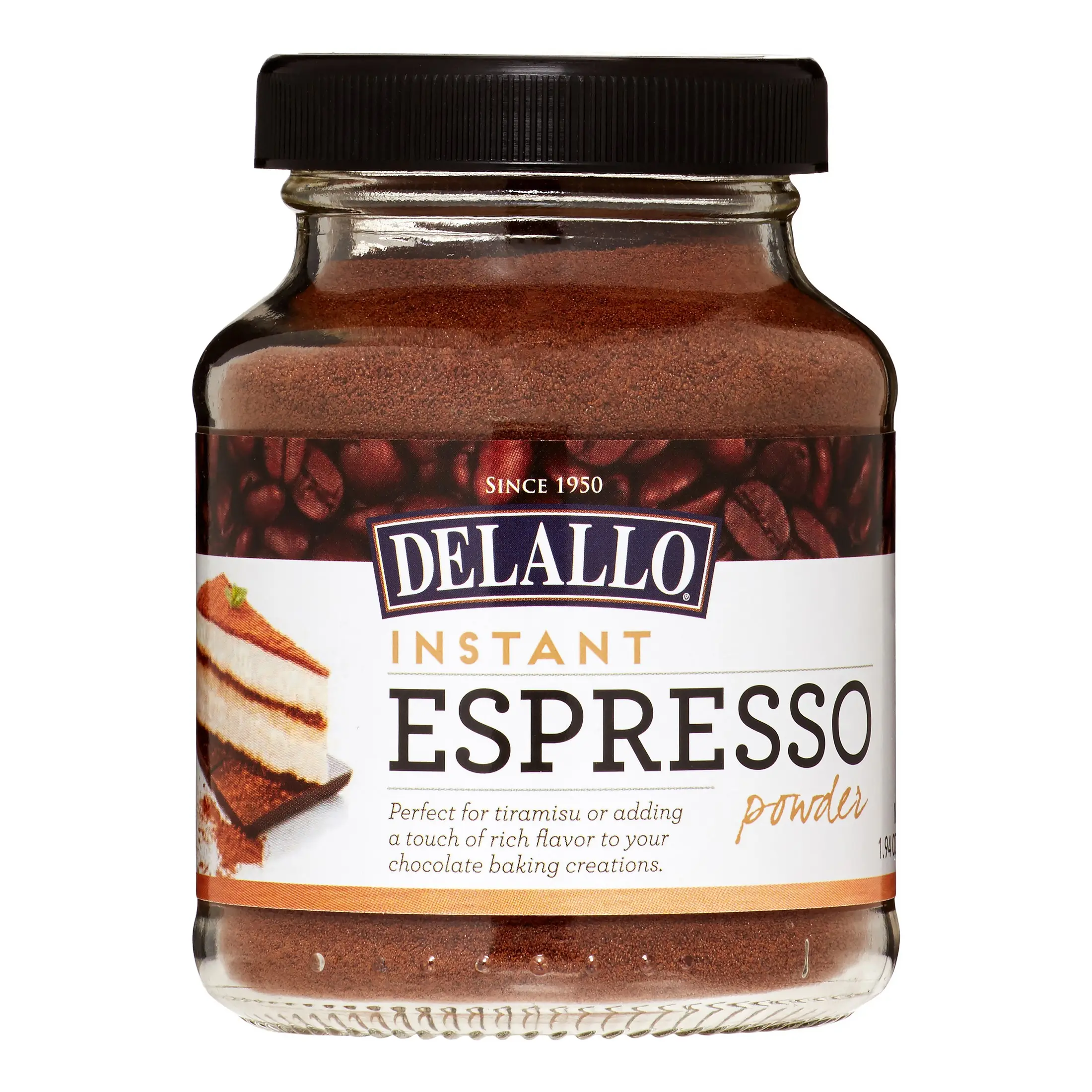(6 pack) DeLallo Instant Espresso Powder for Baking & Drinks, 100% Instant Coffee, Naturally Caffeinated, 1.94 oz Jar