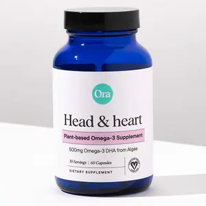 Ora Organic Vegan Omega 3 Supplement - 500mg DHA for Brain, Eye, and Heart Health - Made from Sustainable Algae - 60 Capsules
