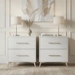 Favorer Lakewood 2 Drawer Nightstand (Set of 2) with Linear Handles and Metal Legs, Easy Assembly