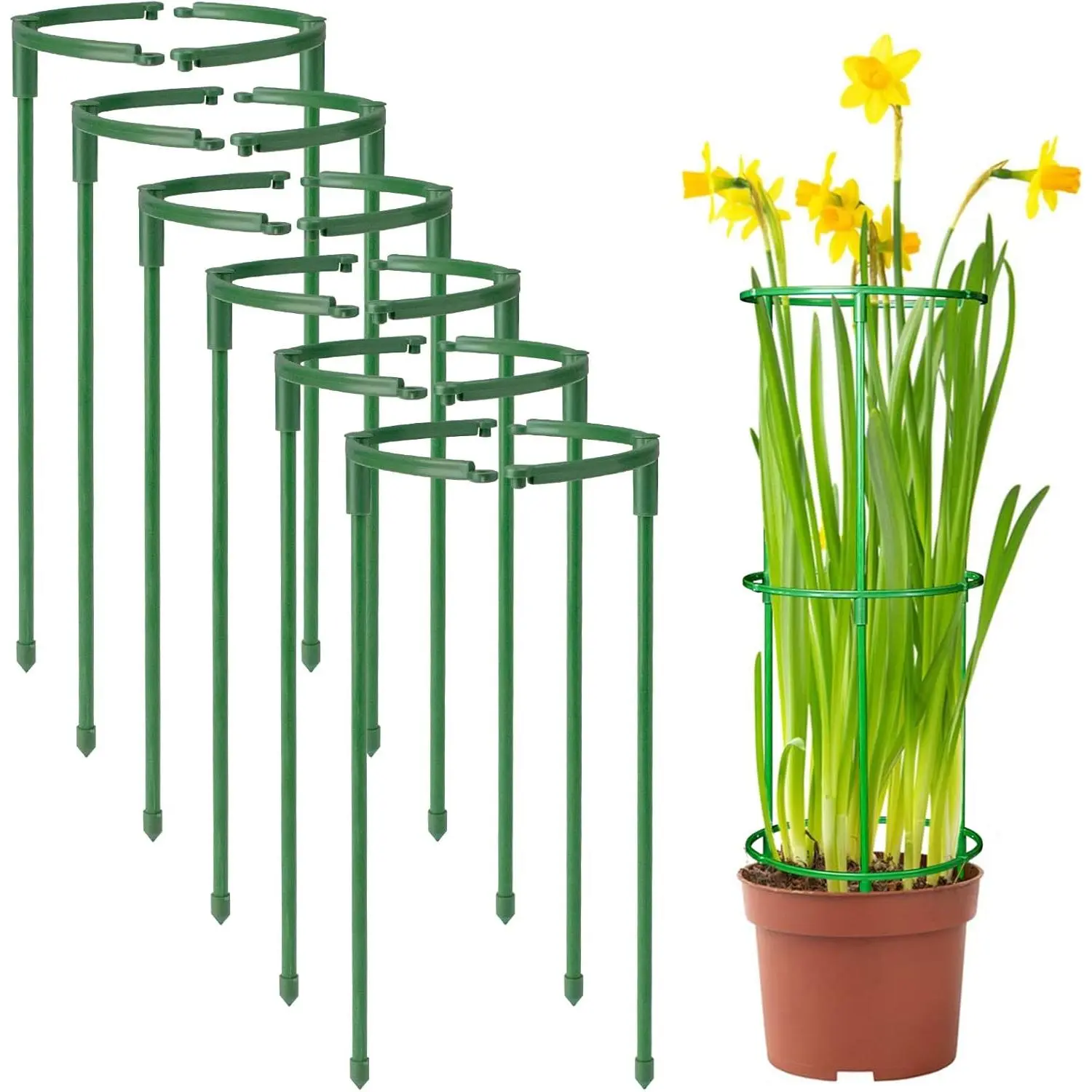 Garden Plant Stakes, 12-Pack Half Round Stackable 3-Tier Supports for Tomatoes, Climbing Plants, Garden Plant Supplies, Plant Sticks