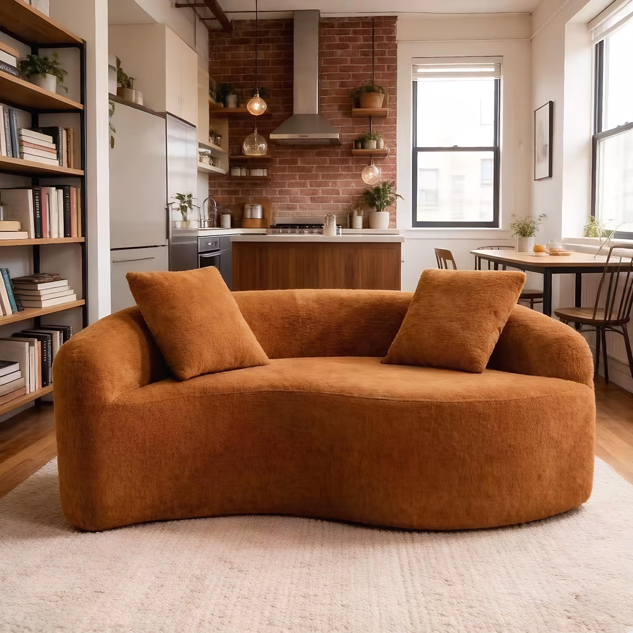 Modular Chenille Sofa, Pet Friendly Stain Resistant S Shaped Curved Sectional Couch for Small Space Living Room, Minimalist Cozy Couch boneless Chaise floor seats  Foldable Modern furniture