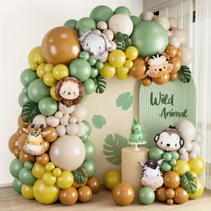 122 Piece Cartoon Animal Head Balloon Set, Sage, Ginger, Coffee Color, Forest Theme Party Decor, Wedding, Bridal Shower