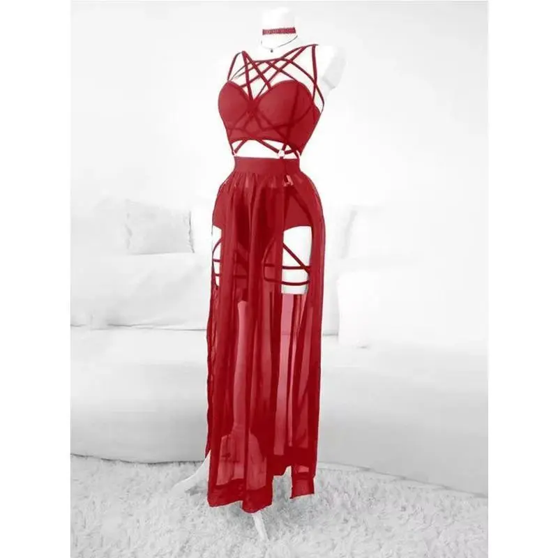 AltGoth Gothic Nightclub Skirt Set Women See Through Mesh Backless Crop Tops Emo Punk Waist Underpants Skirt 3pcs Clothes Suits
