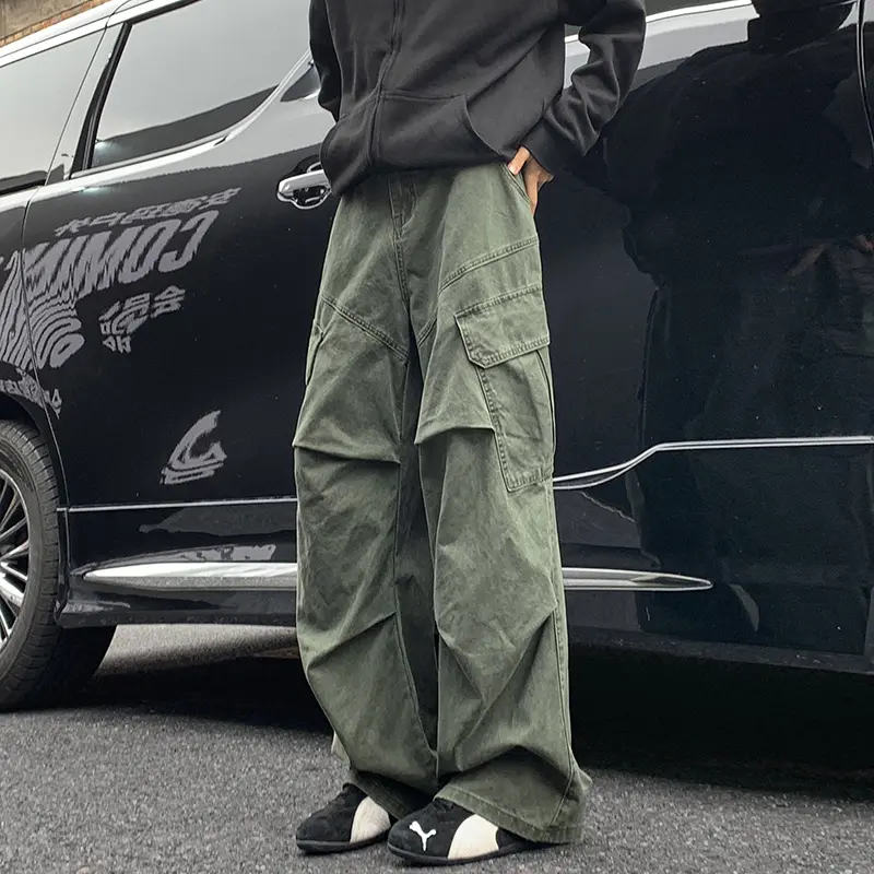 Men's Baggy Cargo Pants, Cotton Paratrooper Trousers with a Pleated High Waist and Wide Leg for Casual Streetwear, Baggy Pants, Bubble Pleated Men's Pants
