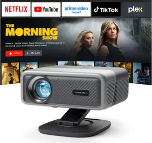 [Officially-Licensed APP & 2500 ANSI] 4K Projector with WiFi and Bluetooth,TOF Real-Time Auto Focus Smart Projector, AuKing Outdoor Movie Home Theater Proyector with Omni-Adjustable Stand(Grey)