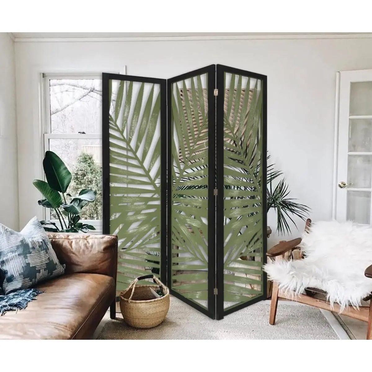 212 MAIN 3-Panel Papete Modern Room Divider Screen, Green, for Indoor Use, Modern Room Dividers