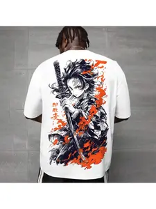 Devil Killer Men's Round Neck T-shirt Kamado Tanjiro Summer Anime T-shirt Spring and Autumn Boys Personalized Short Sleeve