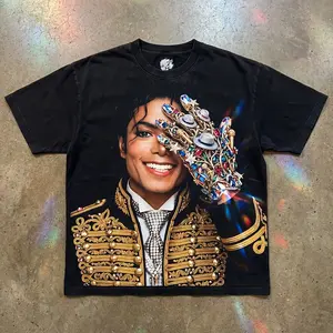 <SHIP FROM US> Vintage Glam Performer Graphic Tee – Rhinestone Luxury Retro Washed Black Streetwear Shirt