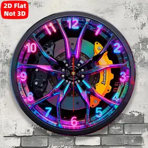 2D Flat, 1pc. Car Wheel Hub Themed Wall Clock, Brake Caliper Wheel Hub - Shaped Wall Clock, Silent Decorative Clock, Creative Wall Clock, Fashion Wall Clock, Home Decor, 25/30cm (without AA Batteries)