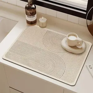 Super Absorbent Non-Slip Geometric Pattern Rubber Silica Gel Water Draining Mat, Durable Quick-Dry Kitchen Bathroom Counter Pad, Water Absorbent Rug