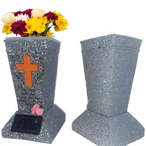 Solar Powered Cemetery Vase with LED Light, Night Glowing Cross Flower Pot, Durable Resin Metal Pin Design, Memorial Gift for Lost Loved Ones