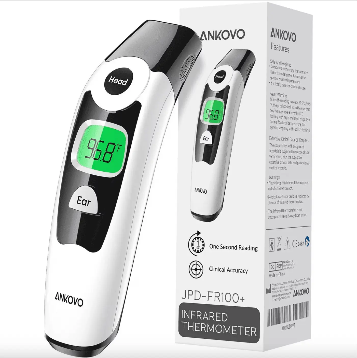 Dual-Mode Digital Thermometer - Instant 1s Forehead & Ear Infrared Reading for Baby, Kids & Adults, Silent Mode & Intelligent Fever Alarm