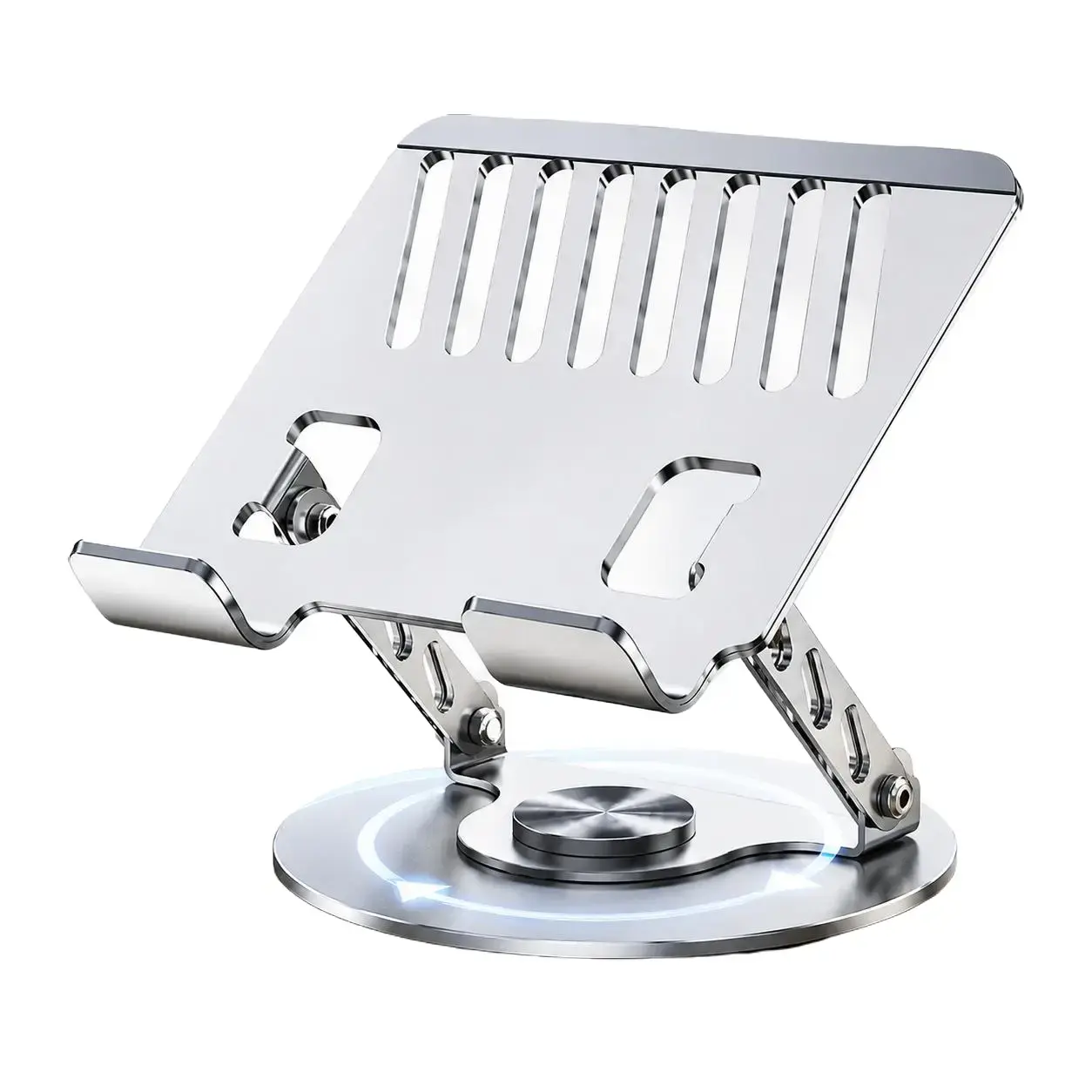 Durable 360° Rotatable Carbon Steel Laptop Stand, Adjustable Ergonomic Compact and Foldable Countertop Riser with Cooling Vent and Phone Holder, Portable for Home Office, Travel
