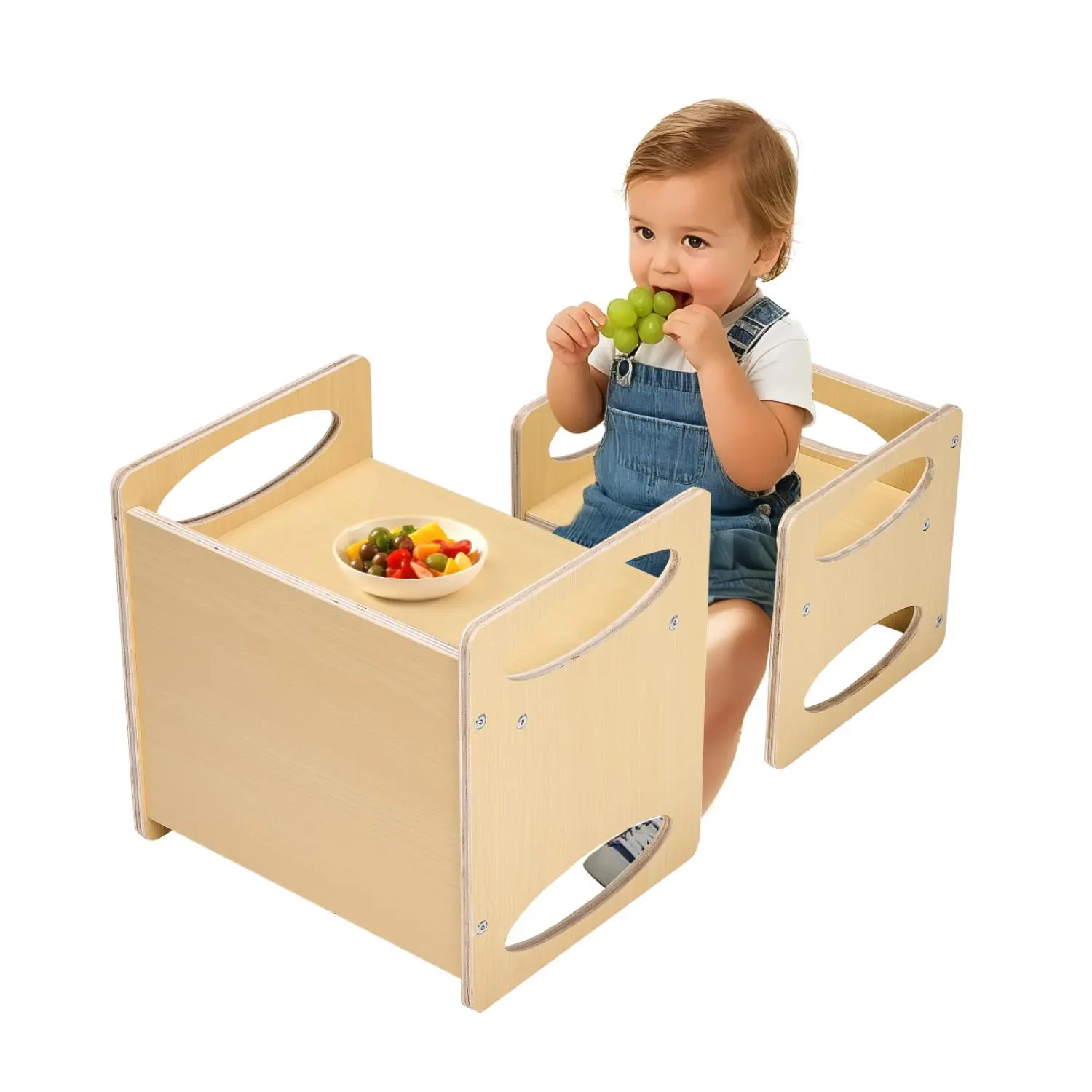 VEVOR Montessori Weaning Table and Chair Set,  Wooden Toddler Table and Chair Set for Aged 1-5, Adjustable Height Kids Montessori Chair and Activity Table, Ideal for Reading, Eating, Playing - Natural