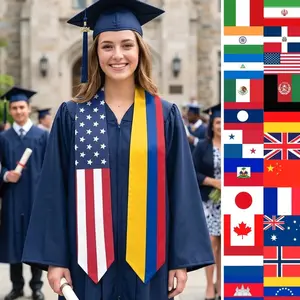 Custom Mixed Two Flag Graduation Stole, Personalized Class of 2026 Sash
