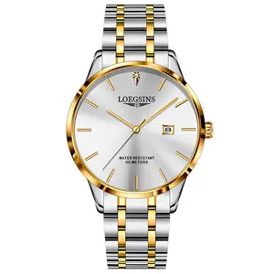 LOEGSINS Men's Minimalist Automatic Watch Round Dial Water Resistant Date Display Stainless Steel Butterfly Clasp Strap 2 Year Warranty