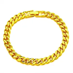 MP Saudi Gold Cuban Bracelet Simple Hand Chain Chunky Wrist Link Strap Trendy Jewelry for Women valentine gift elegant anniversary popular brother birthday Men's Link Stainless Steel Bracelet day same deal Versatile Skull