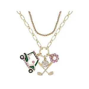 JTV Multi-Color Enamel & Crystal Gold Tone Golf Multi-Row Necklace