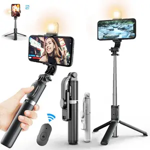 【Free.ship】SETIPS Selfie Stick Tripod Portable Rotating Phone Stand Holder,Wireless Bluetooth Remote ,Stainless Steel,3 Light Modes, for iPhone for Android Phone for Selfie/Video Recording/Photo/Live Stream/Vlog