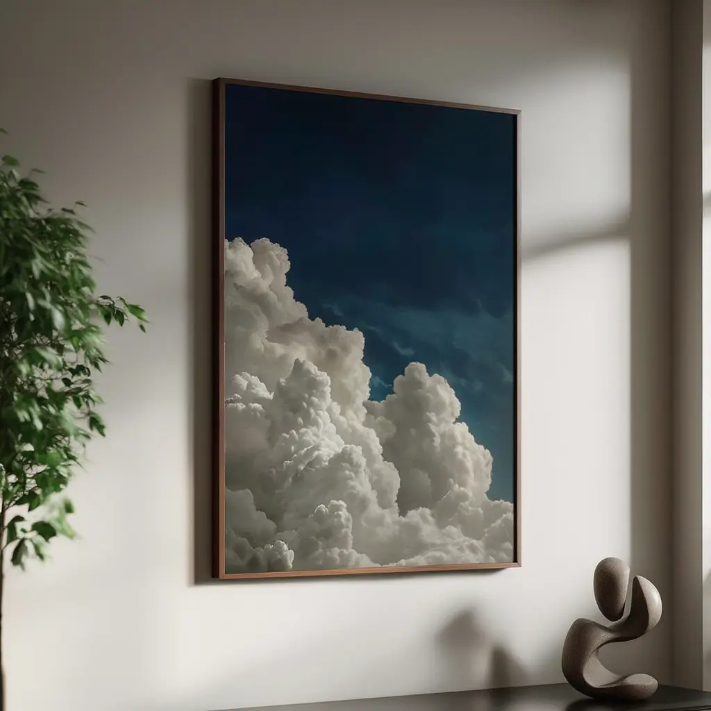 Billowing Cloud Wall Art Dark Blue Minimalist Sky Poster Bedroom Decor