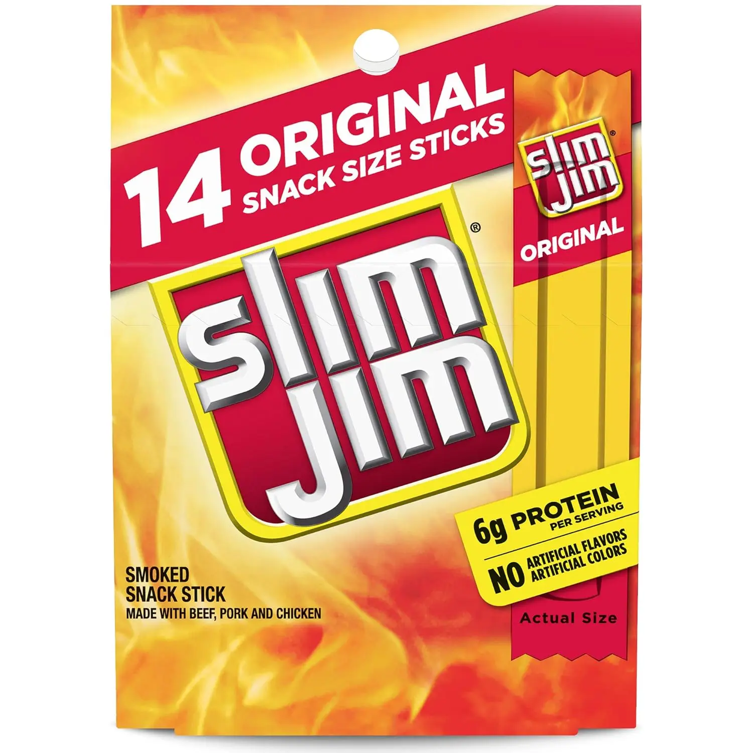 Slim Jim Snack Sized Original Smoked Stick, Easy, On-the-Go School, Work and Travel Snacks, 0.28 OZ Meat 14 Count