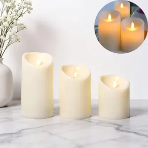 Set of 3 flameless LED candles with flickering flame effect - battery-operated (batteries not included), perfect for camping, weddings, table settings, holidays, Halloween, and Christmas decorations