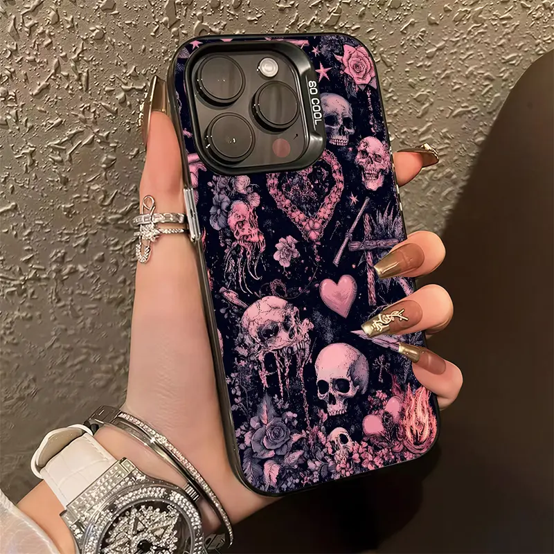 Dark Romantic Gothic Skull Rose Phone Case, Alt Girl Aesthetic Cover For iPhone 17 16 15 14 Pro Max