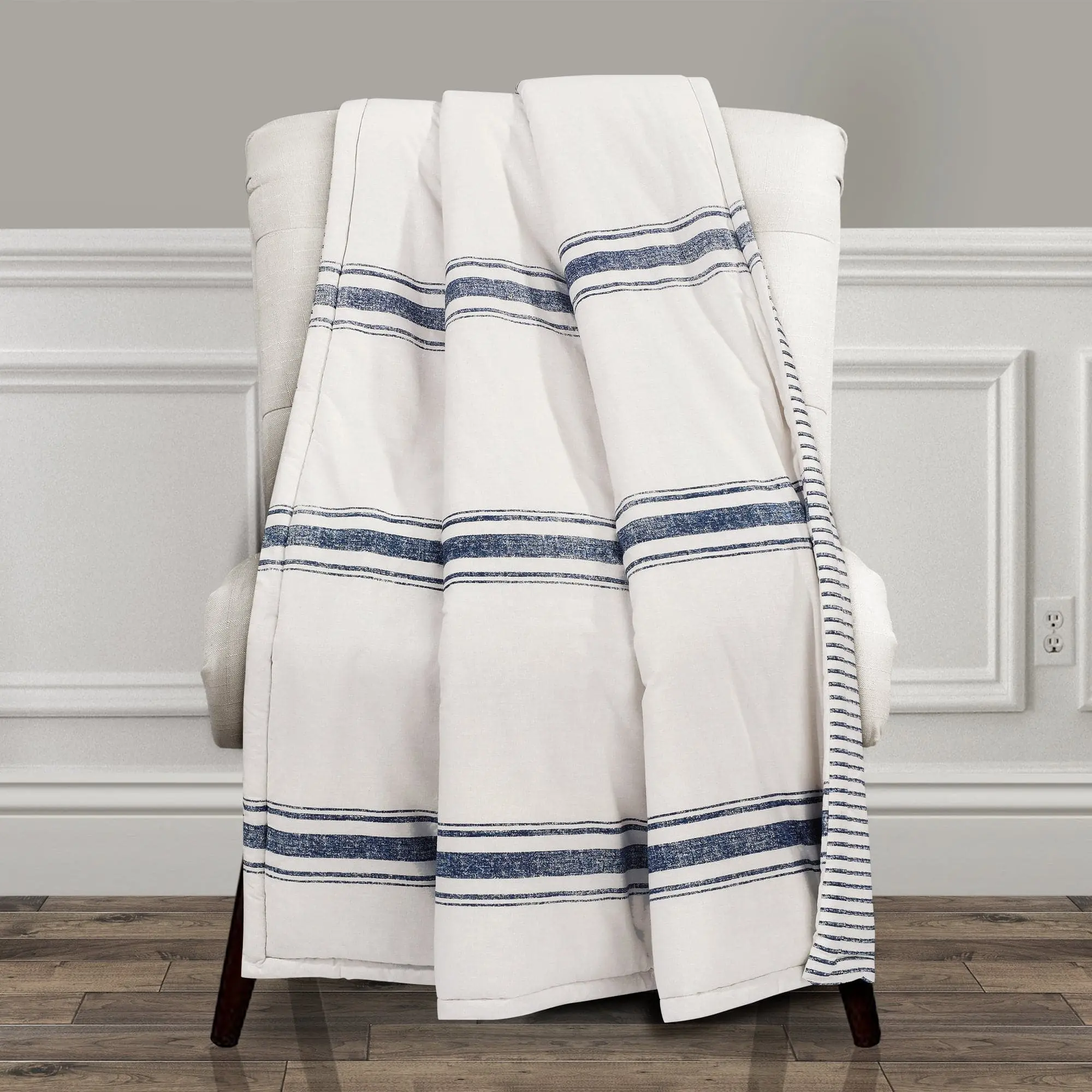 Lush Decor Traditional Farmhouse Rustic Striped Throw Blanket - Soft Neutral Cotton Woven Household Items Decor, Blanket for Bed, Shiplap Home Accent, Living Room Decor