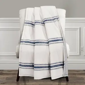Lush Decor Farmhouse Stripe Throw - Soft Plaid Blanket with Stripe Design, Ideal for Home Decor
