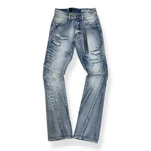 JP25637 - Barbwire Rhinestone Flare Stacked Denim Jeans