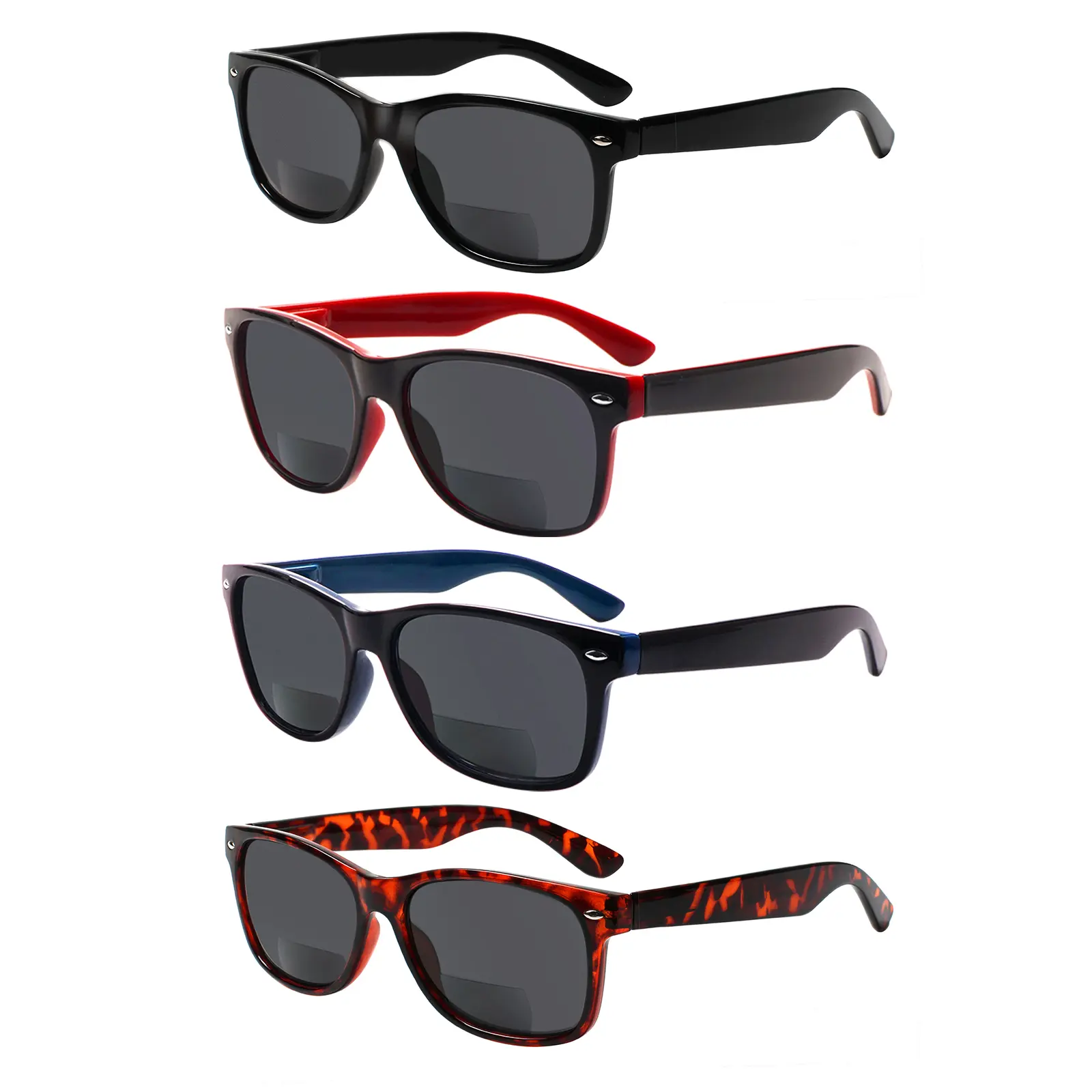 Unisex 4-Pack Bifocal Reading Sunglasses - Blue Light Blocking, UV400 Protection, Trendy Oversized Frames, Spring Hinges, Beach Eyewear, Trending Glasses, Trendy Beach Eyewear, Multi-Pack