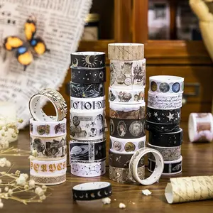 Planet & Moon Pattern Washi Tape Set, Crafting Kit, 18 Rolls/box Scrapbooking & Journal Making Tape, DIY Decorative Tape for Scrapbooking, Journaling, Gift Wrapping, Creative Crafts