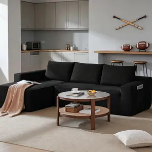 96.9" Cloud Sectional Sofa with L-Shape Chaise and Side Pockets , Bonelesscouches Compression Sleeper Bed ,Couch in a Box，Modern Sectional Modular Design, Deep Seating, Upholstered for Living Room/Bedroom, No Assembly Required (Corduroy Fabric), summerv