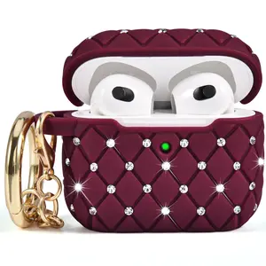 Wearable Bling Protective Cover Accessory for Apple AirPods 3 Generation 3rd with Keychain-Assorted Colors