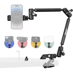Overhead Phone Mount with 22" Magic Arm, Super Clamp with 1/4" 3/8" Threads for ARRI, Flexible Camera Desk Mount, Adjustable Articulating Boom Arm for Webcam/Mic/Action Camera/Phone/Video Light