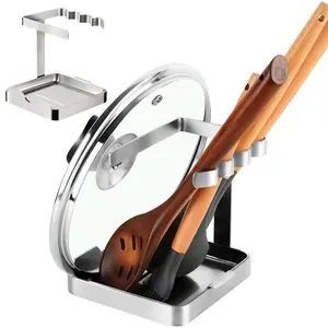 SOLEADER Vertical Spoon Rack and Lid Stand for Stove Top Kitchen Utensils Pot Lid Holder Organizer Foodgrade Stainless Steel with Drip Tray and Handle Home Cutlery Tableware Modern