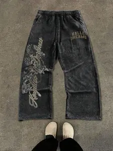 Men's Casual Sporty Long Pants, Jesus Graphic Pattern Print, Drawstring Wide Leg, Loose-Fitting, All Seasons, Stylish Fashionable Men's Clothing, Menswear