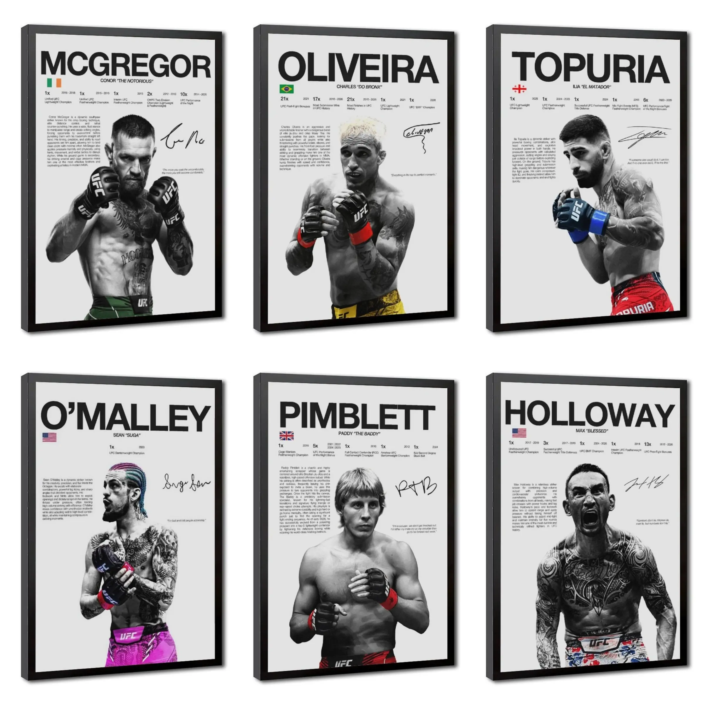 Collectible Canvas Poster Print - UFC & Boxing Legend Champions Complete Series, Mock-Signed Vintage B&W Art with Tyson, Ali, Conor, Oliveira, Men's Room Gym Decor, Boyfriend Gift, Room Decorations