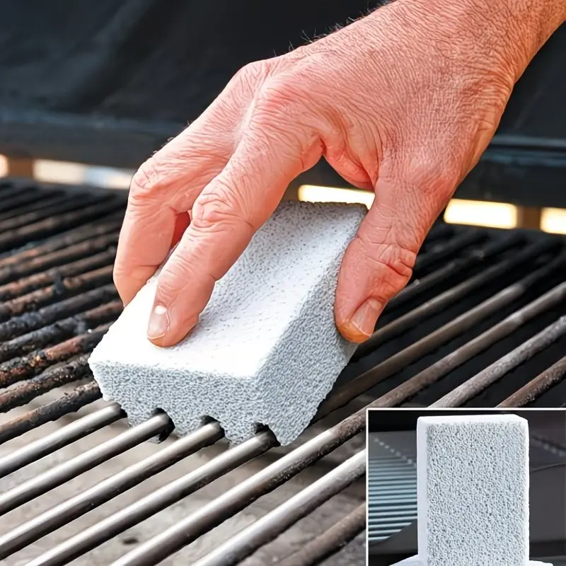 1/2-Inch Gray Reusable Grill Cleaning Brick – Charcoal Oven Oil Residue Remover with Grill Brush Functionality, BBQ Accessories for Backyard Use, Stainless