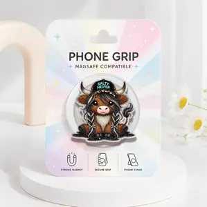 Salty Heifer Highland Cow Phone Grip, Cute Western Cowgirl Griptok, Cute Girlie Cow Magnetic Phone Holder, Highland Cow Aesthetic Kindle Accessory, Gift for Her