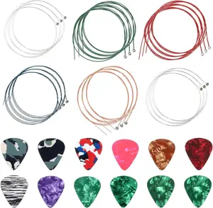 3 Sets 6 Acoustic Guitar Strings, Replacement Steel Guitar Strings with 12 Pieces Celluloid Picks, Classical Guitars String for Electric Acoustic Beginners, 3 Sizes
