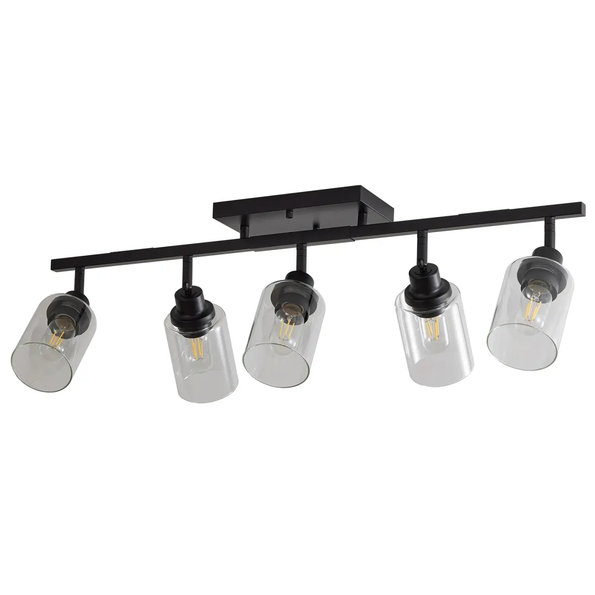 5-Light Black Track Lighting Fixture, 35.4in Modern Farmhouse Ceiling or Wall Mount Vanity Light, Adjustable Multi-Directional Heads, Metal and Glass Linear Bar Light, Dimmable E26 Socket for Bathroom Kitchen Living Room