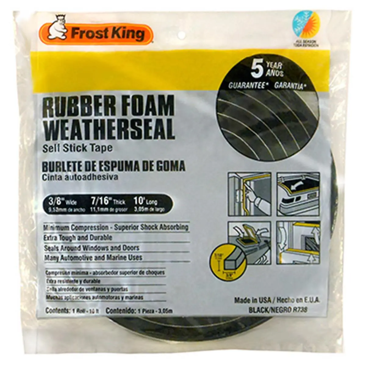 212 MAIN Thermwell R738H Self-Adhesive High-Density Sponge Rubber Weather-Strip Tape, Black Weather Seal Strip, Rubber Seal Strip