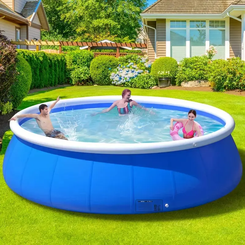 PVC Plastic Large Portable Blow Up Pool - 244*63cm Butterfly Coils Mesh Design, Quick Setup Blow Up Pools for Family Backyard Outdoor Water Play