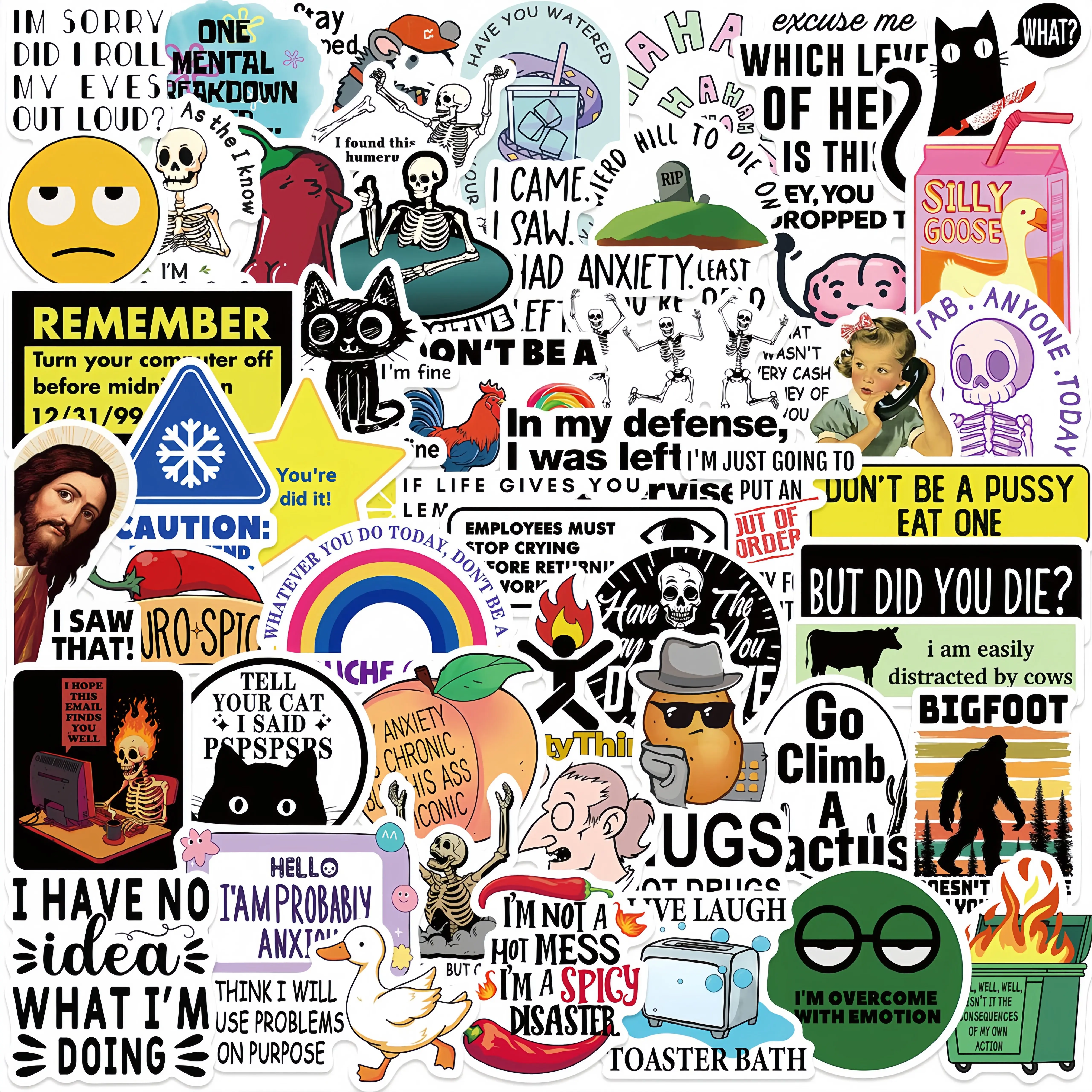50-Pack Funny Snarky Stickers – Waterproof Vinyl Sarcastic Decals for Laptop, Water Bottle, Hard Hat & Scrapbooking