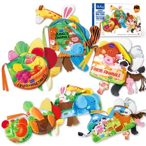 ALPHA GROUP Auby Baby Cloth Books 3 Pack Soft Fabric with Crinkle Sound Tactile Tails & Montessori Toys Machine Washable for Babies 0-6 Months Easy-Grip 3D Tails Extra-large Textured Tails for Fine Motor Skills Toddler Workbook