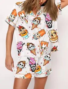 Horror Movie Summer Popsicle Pajama Set, Casual Comfy Short Sleeves, Loungewear Nightwear Pajamas
