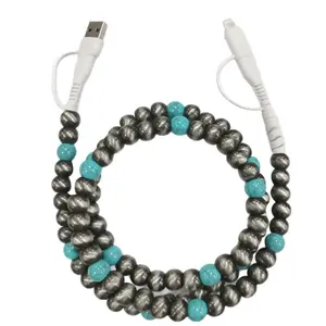 Ancient Copper Color Beaded Data Line, Four-In-One Creative Bead Charging Cable, Handmade Pearl Fast Charging Line, Portable Multi-Function, Bead Usb Line