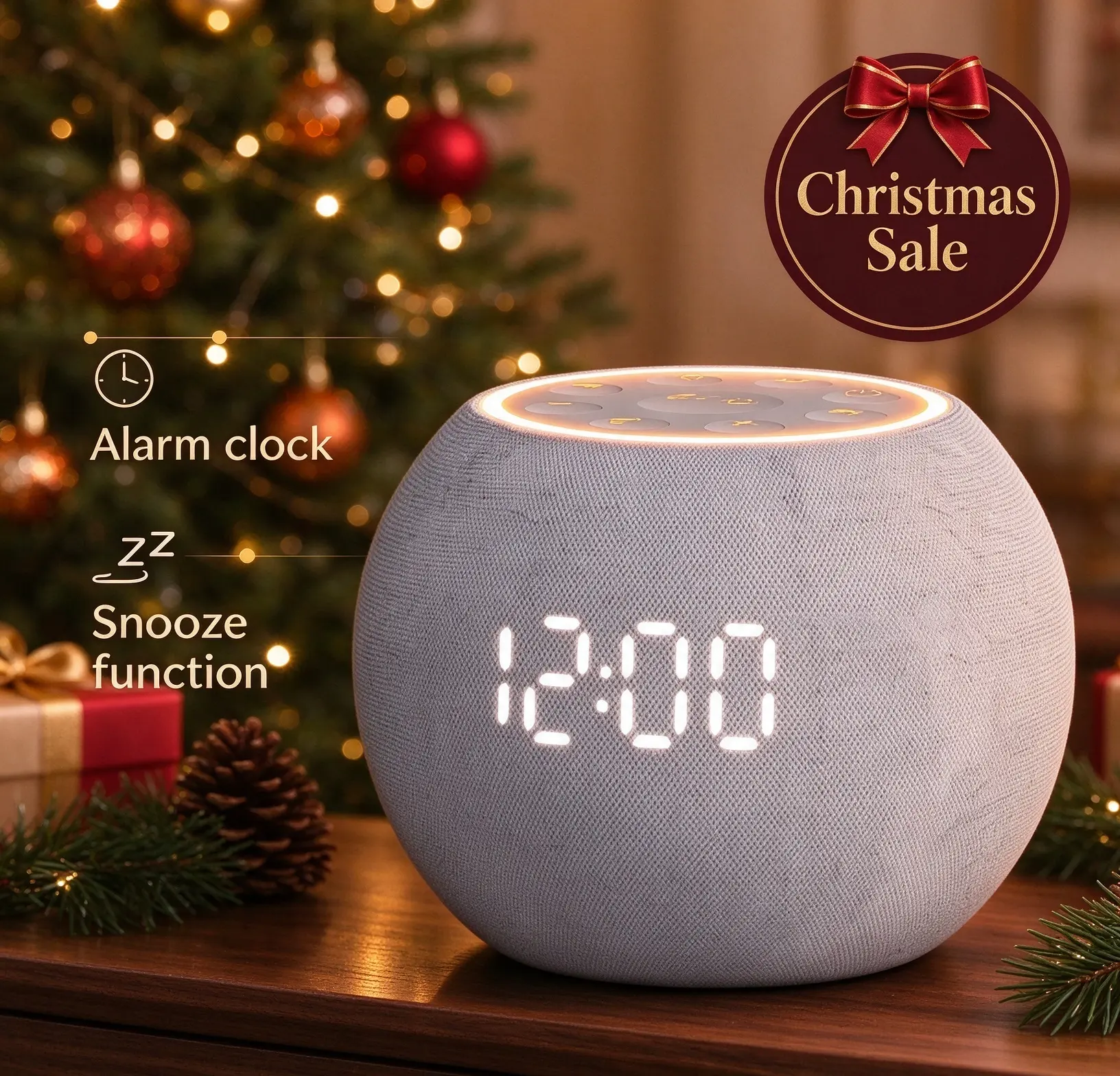 LEIKE Modern Multifunctional Lighted Alarm Clock - Aesthetic Home Decor, Chill Room Accessories, Deco Small LED Clock with Nature White Noise, Dimmable LED Display, Night Light, Plug-in Bedroom Sleep Aid